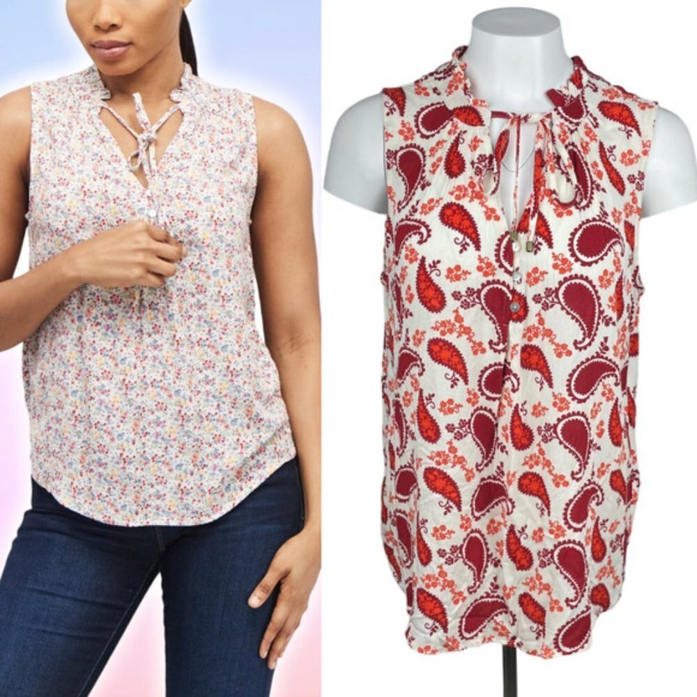 NWT MARKET & SPRUCE Ava Tie Neck Paisley Blouse Sz Large